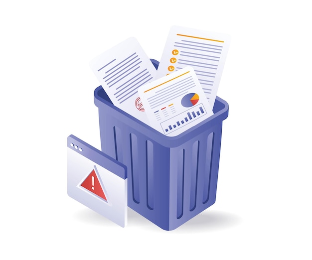 Data warning in trash isometric illustration
