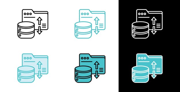 Database and folder icon for data upload and backup in line and fill style