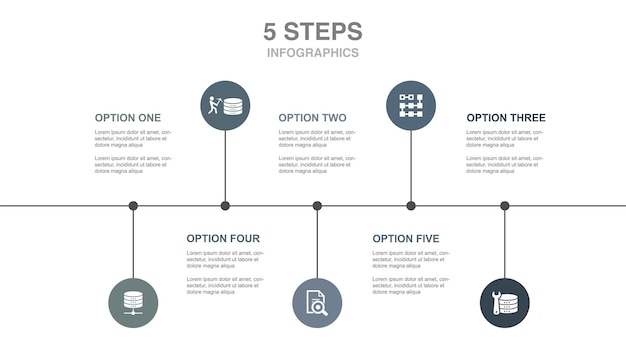 database data analysis data engineering data mining clustering icons infographic timeline layout design template creative presentation concept with 5 steps