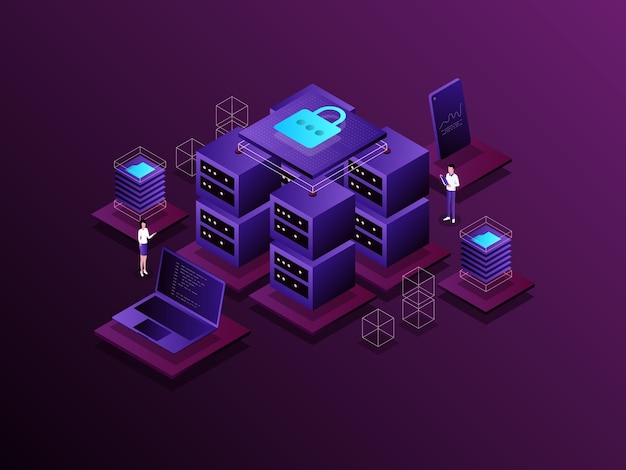 database isometric illustration dark gradient suitable for mobile app website banner diagrams presentation and other graphic assets