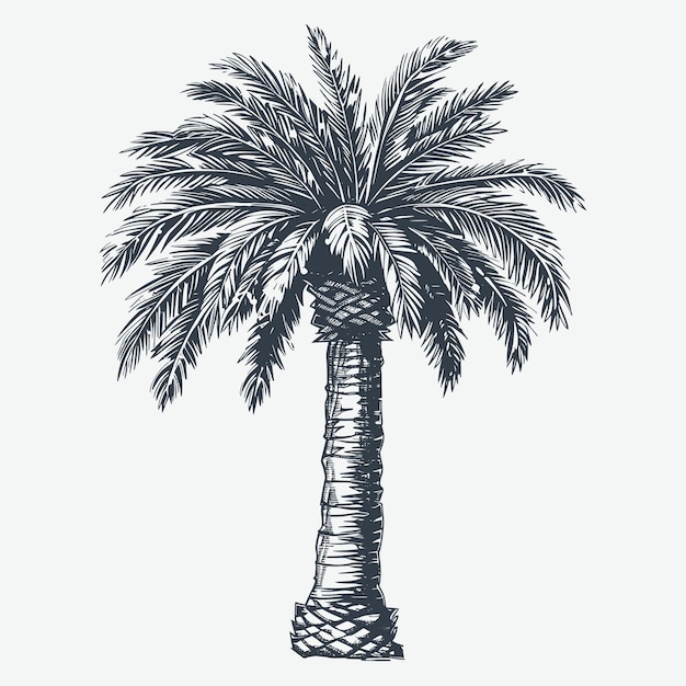 Date palm tree vintage woodcut drawing vector
