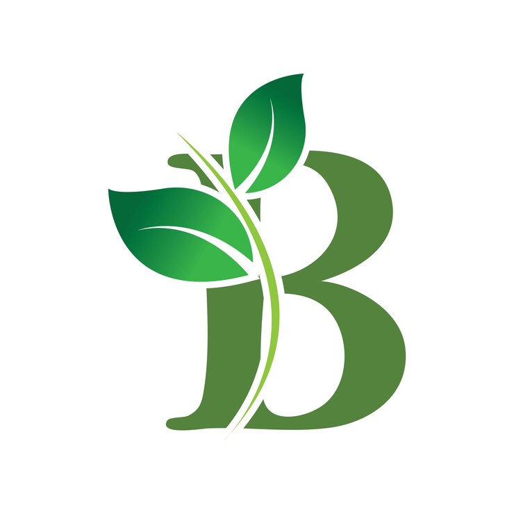 Daun hijau dan huruf B desain logo monogram vektor