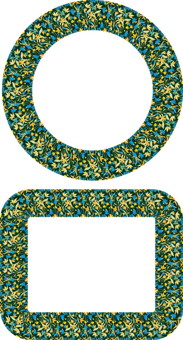 Vector decorative floral frames from butterflies and blossoming daffodils bluebells cornflowers