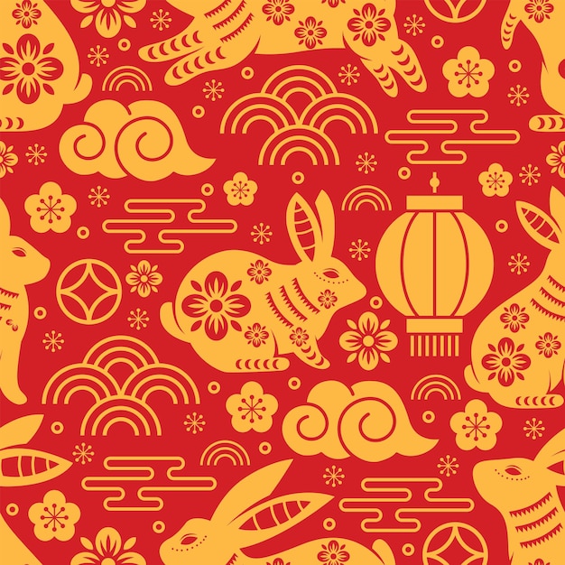 Deep Red Chinese New Year Seamless Pattern Background