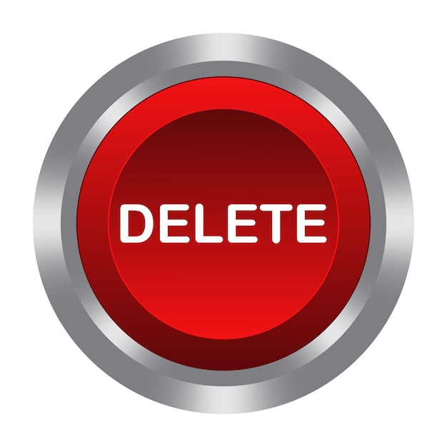 delete red button with metal base push press control manipulation key knob remove clean out clear removal withdrawal resection free space get rid of liquidate vector illustration