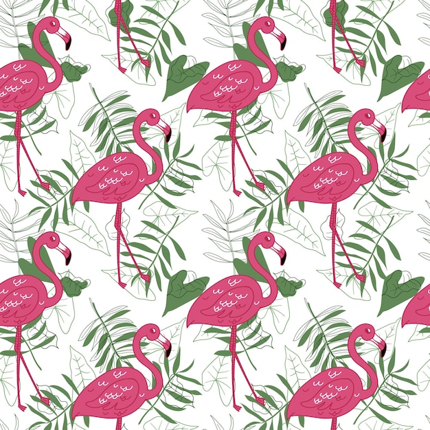 Delicate seamless pattern with pink flamingos