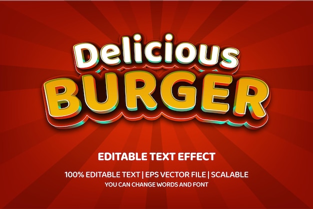 Delicious burger 3d style Editable text effect
