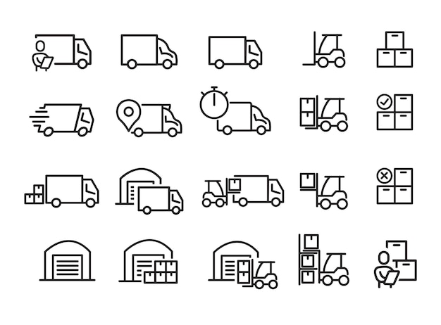 Delivery icons set Collection of simple linear web icons such as Shipping