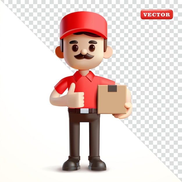 Delivery man carrying package with finger like symbol 3d vector Suitable for business