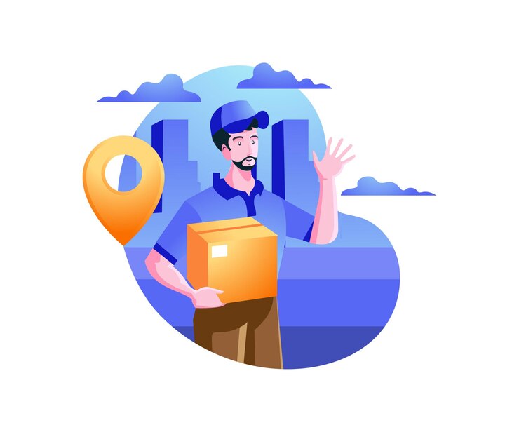 Vector delivery service, delivery courier send the package