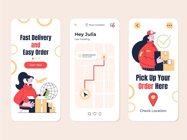 Delivery tracking order mobile app flat modern design