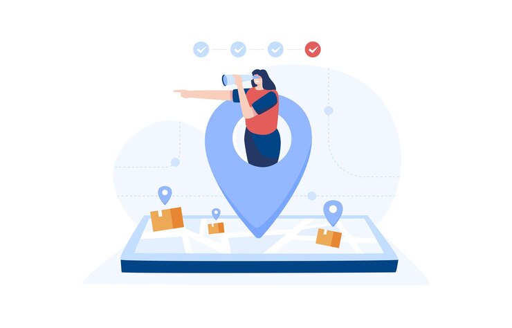 Vector delivery tracking track parcels on smartphone as a platform illustration