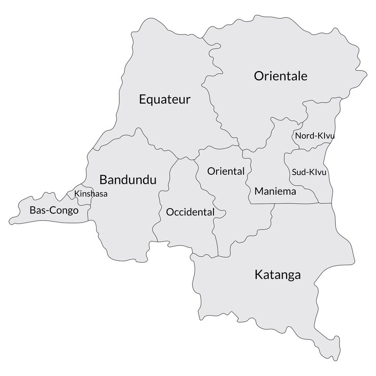 Vector democratic republic of the congo map map of congo in main regions in multicolor