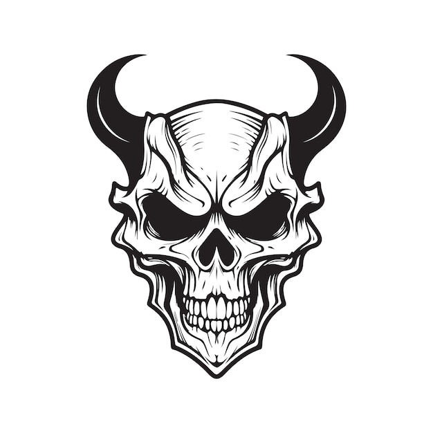 demon skull vector concept digital art hand drawn illustration