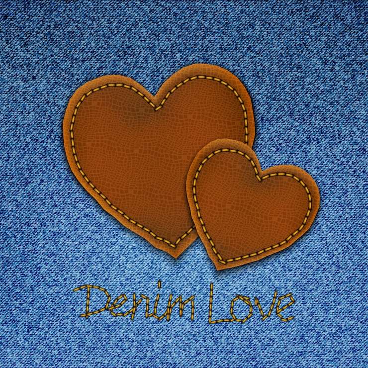 Vector denim background with hearts.