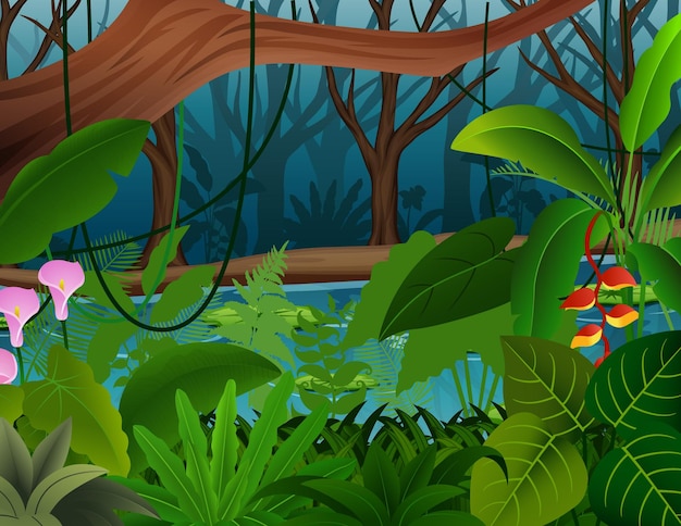 Dense green tropical forest and a fresh river
