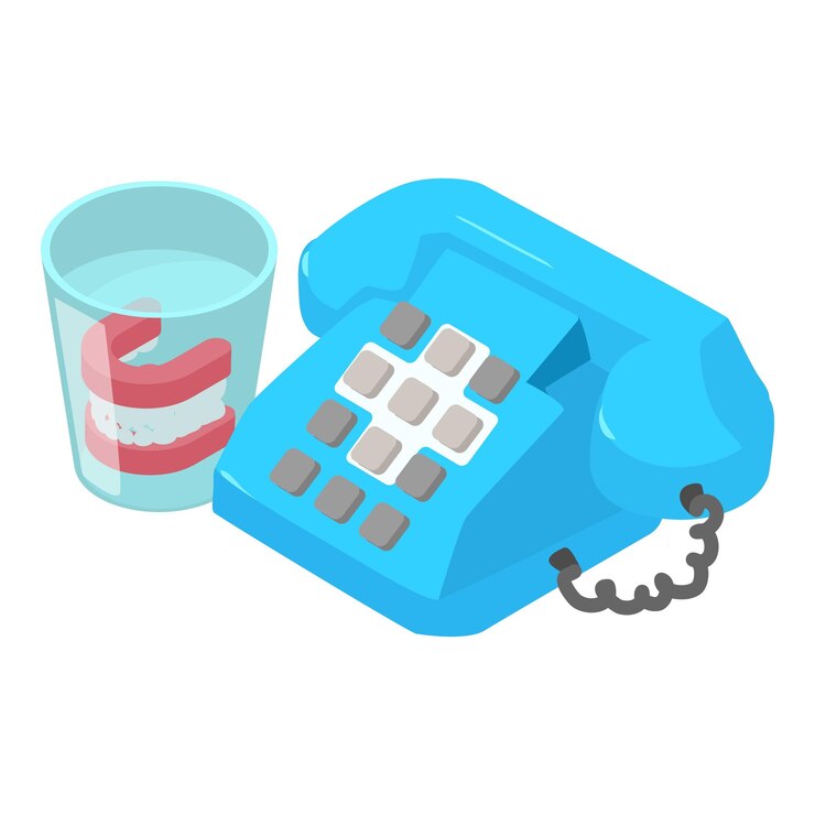 Vector dental consultation icon isometric vector push button telephone denture in glass dental clinic
