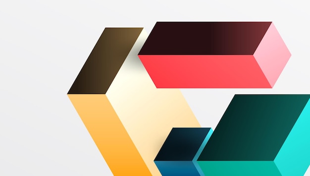 Desain abstrak apik yang menampilkan blok 3D isometrik dalam komposisi modern yang bersih. Sempurna untuk tema yang terinspirasi teknologi dengan warna-warna cerah dan presisi geometris