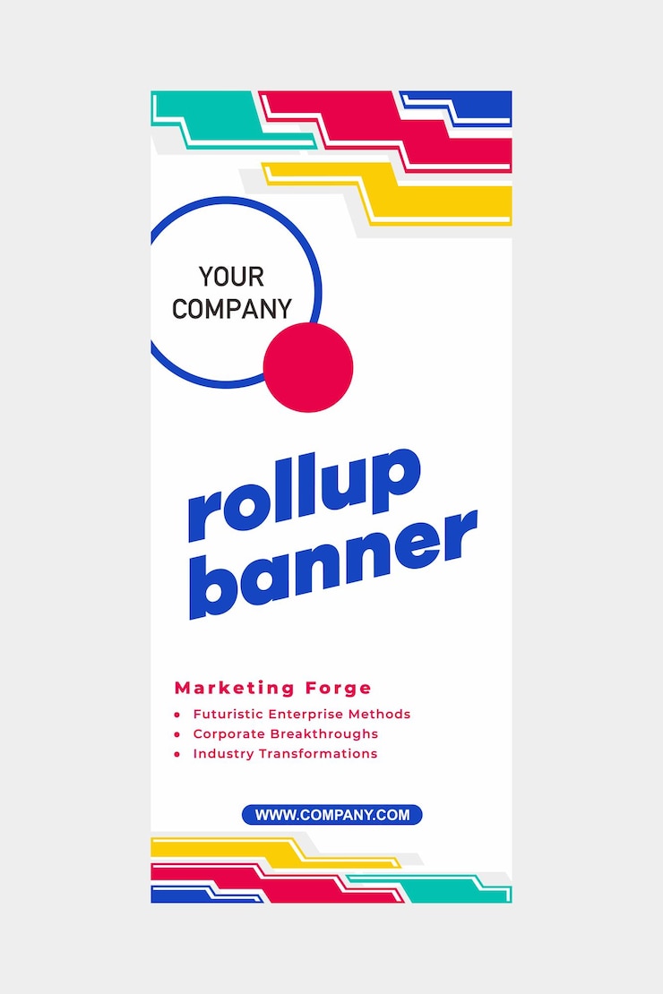 Vector desain banner rollup dengan bentuk sederhana untuk promosi perusahaan minimalis