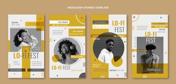 Vector desain datar minimalis cerita instagram festival musik