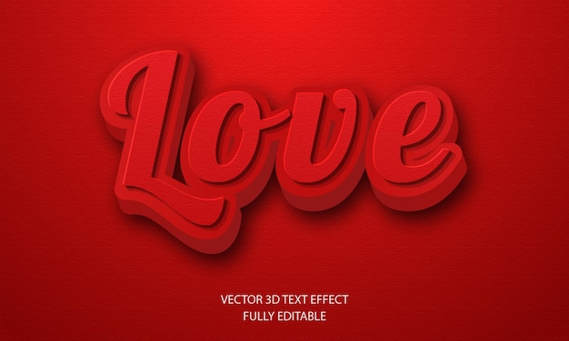 Desain efek teks 3d valentine cinta dalam warna merah