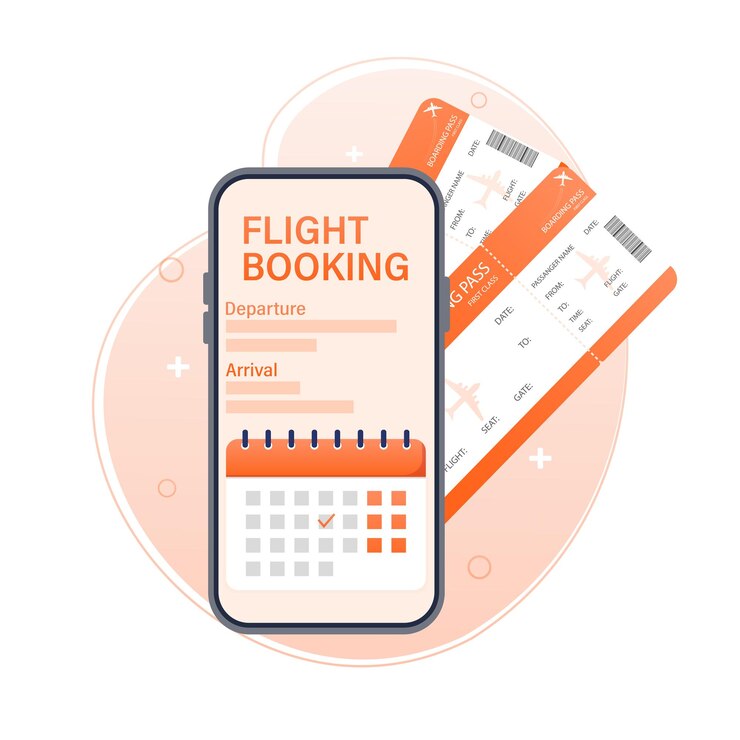 Vector desain flyer untuk desain promosi tiket pesawat ilustrasi pemesanan online halaman arahan flat