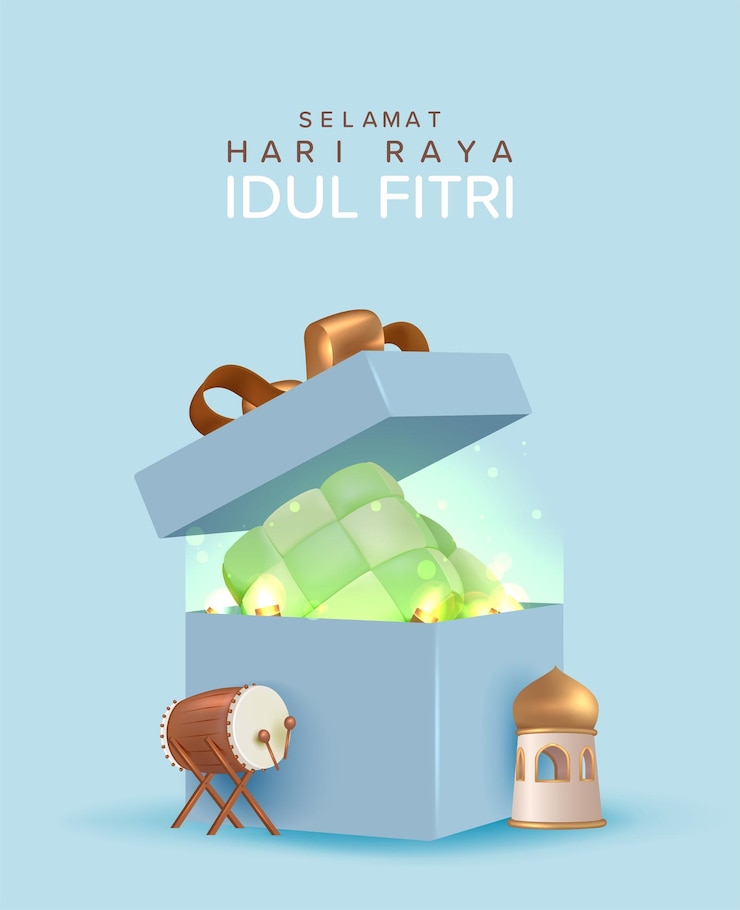 Vector desain idul fitri 3d kotak hadiah terbuka meriah ilustrasi vektor kejutan hadiah liburan