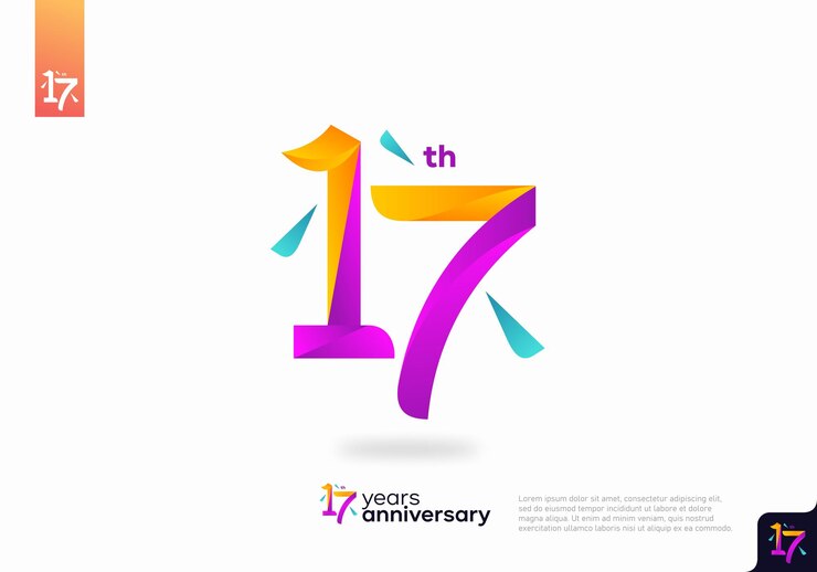 Desain ikon logo nomor 17, logo angka ulang tahun ke-17, hari jadi ke-17.