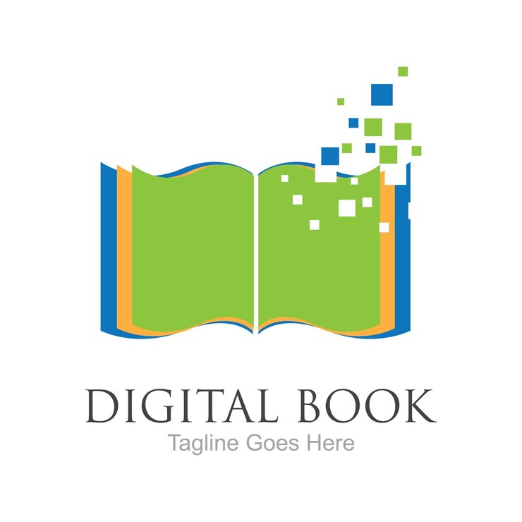 Desain ikon vektor teknologi logo buku digital