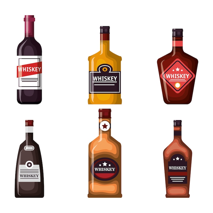 Vector desain ilustrasi vektor botol set wiski terbaik