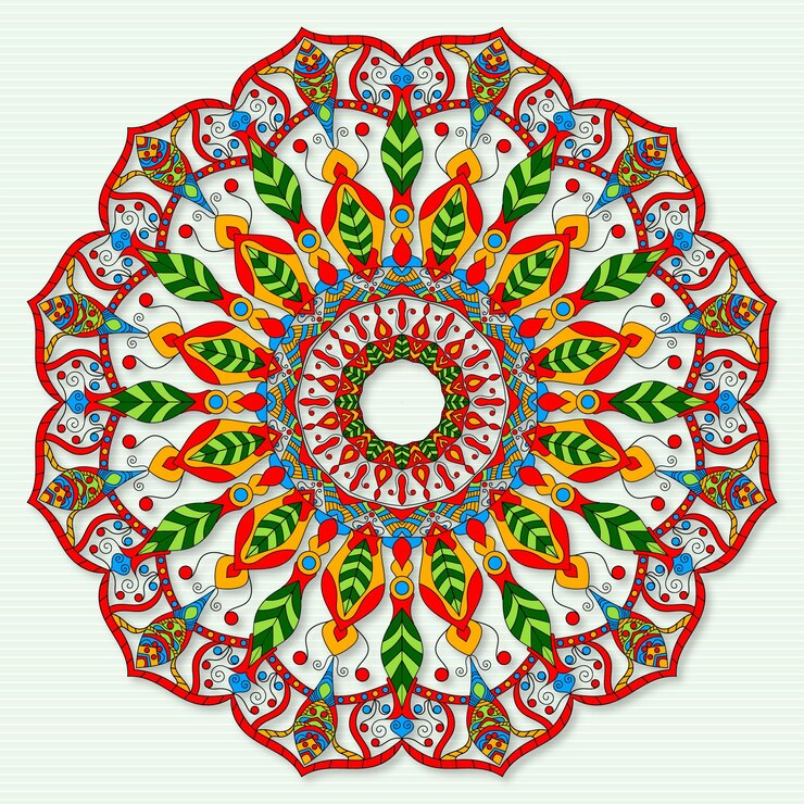 Desain latar belakang mandala warna-warni dengan ornamen yang indah