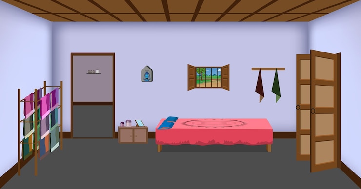 Vector desain latar belakang vektor kamar tidur desa kartun