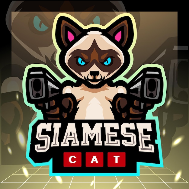 Desain logo esport maskot kucing Siam