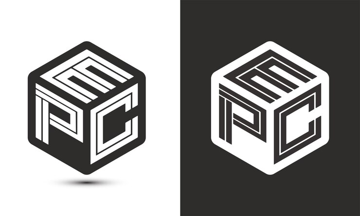 Desain logo huruf EPC dengan logo kubus ilustrator logo vektor font alfabet modern gaya tumpang tindih