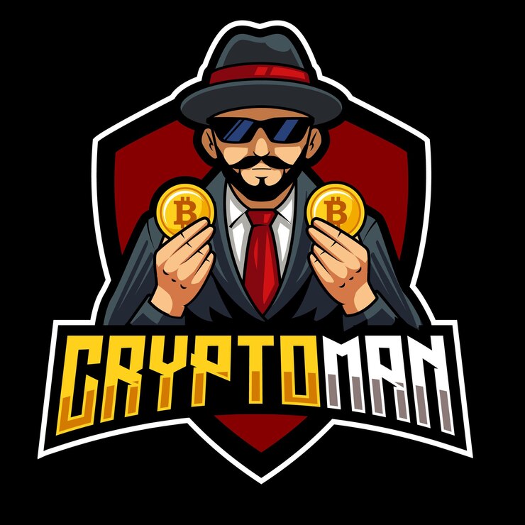 Vector desain logo maskot pria cryptocurrency