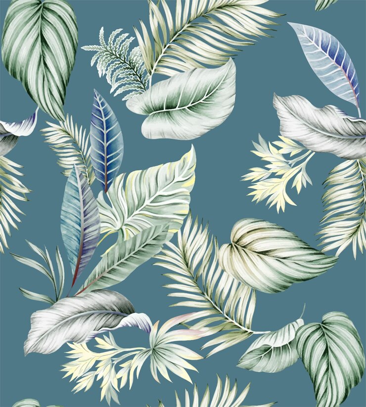 Vector desain pola berulang daun tropis, seni vektor yang digambar tangan