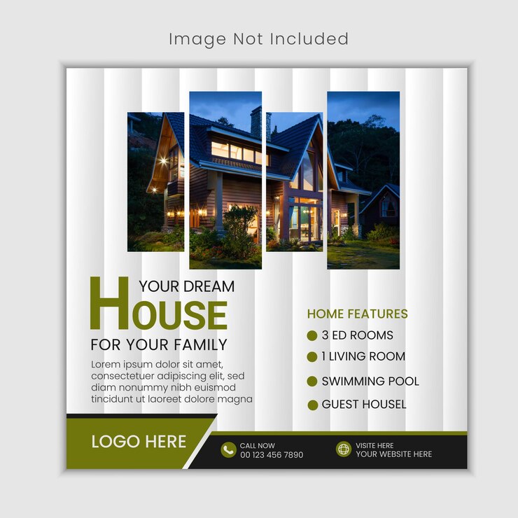 Desain properti rumah atau postingan Instagram media sosial penjualan rumah modern real estat
