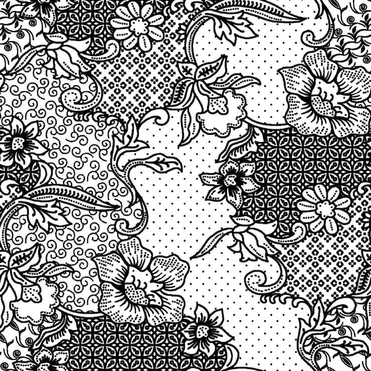 Vector desain sketsa batik untuk buku mewarnai