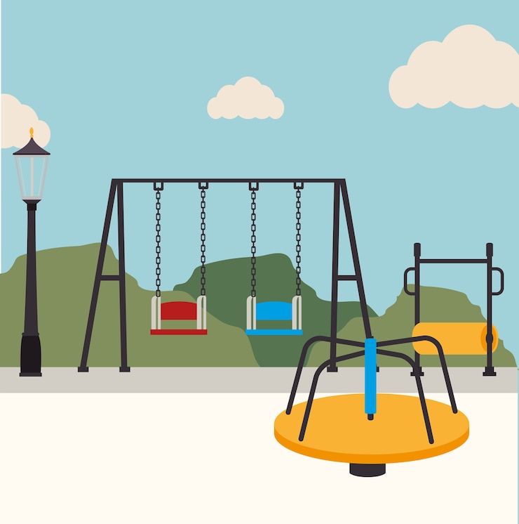 Vector desain taman di atas ilustrasi vektor latar belakang lanskap