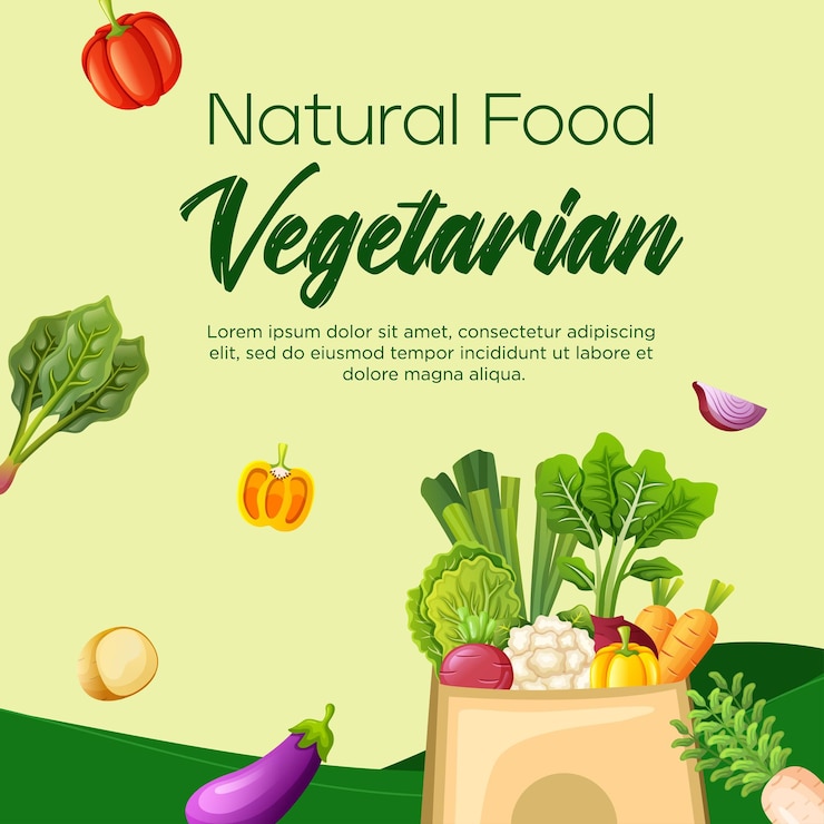 Vector desain templat postingan media sosial makanan vegetarian sehat