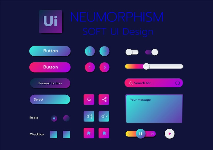 Vector desain ui lembut neumorfisme 3d tombol 3d