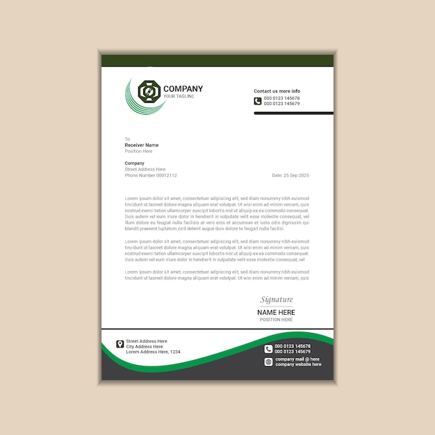 Desain vektor kepala surat bisnis ukuran A4 dengan bleed