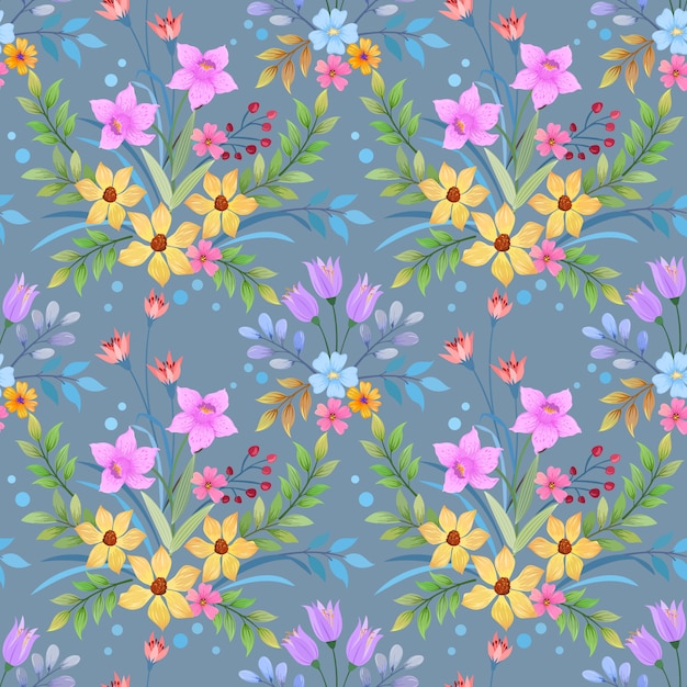 Desain vektor pola seamless bunga digambar tangan berwarna-warni. Dapat digunakan untuk wallpaper tekstil kain.