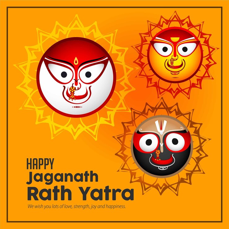 Vector desain vektor ratha yatra dewa jagannath balabhadra dan subhadra di atas kereta kuda untuk acara tersebut
