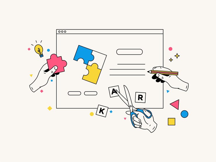 Vector design collaboration hand drawn vector illustration for ui ux