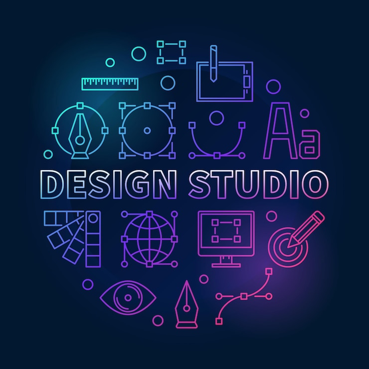 Design studio colorful round vector illustration or banner