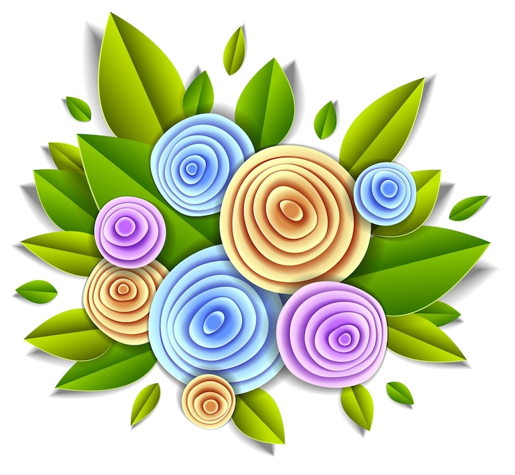 Vector design with flowers and leaves paper cut style, vector floral illustration. wedding invitation or romantic greeting card.