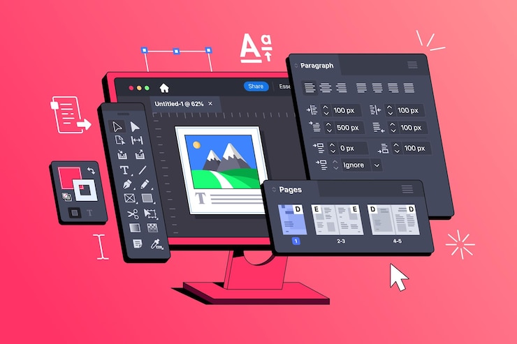 Vector desktop publishing and page layout design software application program for creating printed product