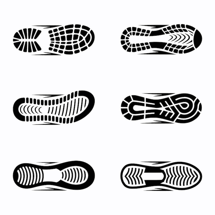 Detailed Illustrations of Various Shoe Sole Tread Patterns