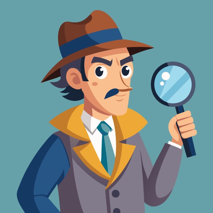 Vector detective with magnifying glass cartoon vector